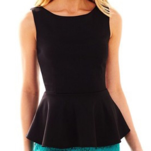 Bisou Bisou Tops - Black Sleeveless Peplum Top